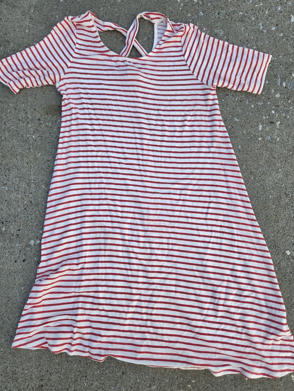 Kaileigh Red White Striped Cross Back T-Shirt Dress MBeautiful Kaileigh red and